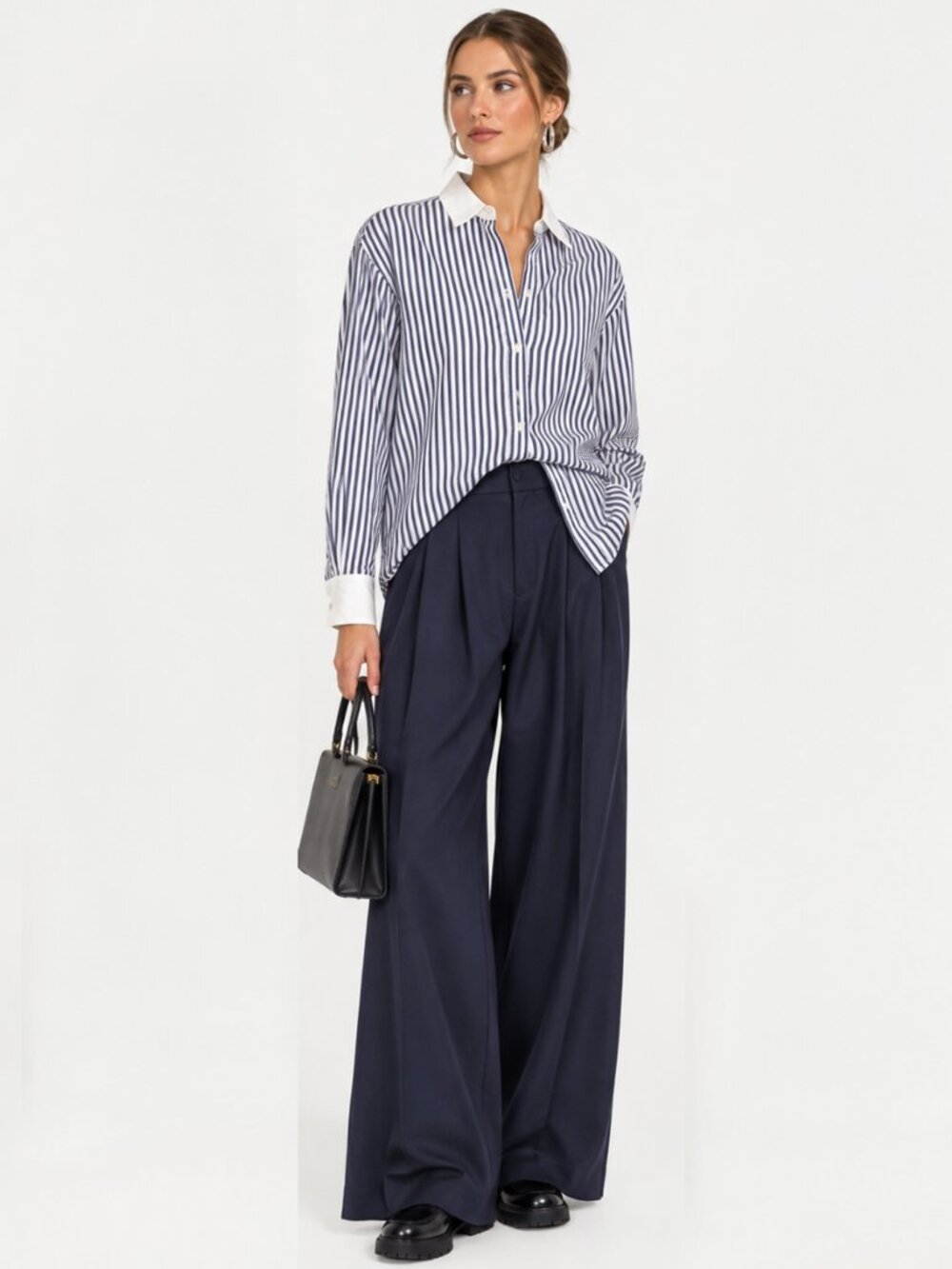 Everlane Loose Fit Navy and White Striped Button-Down Shirt